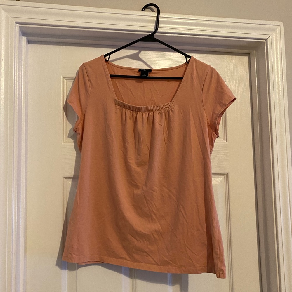 Ann Taylor Dusty Peach Scoop Neck Cap Sleeve Top
